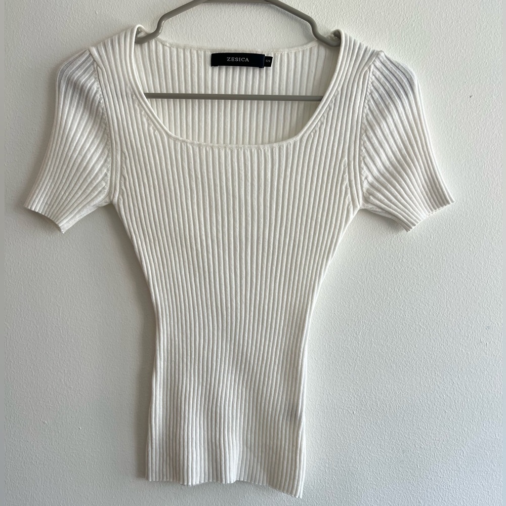 White Ribbed Square Neck Top - Picture 2 of 7